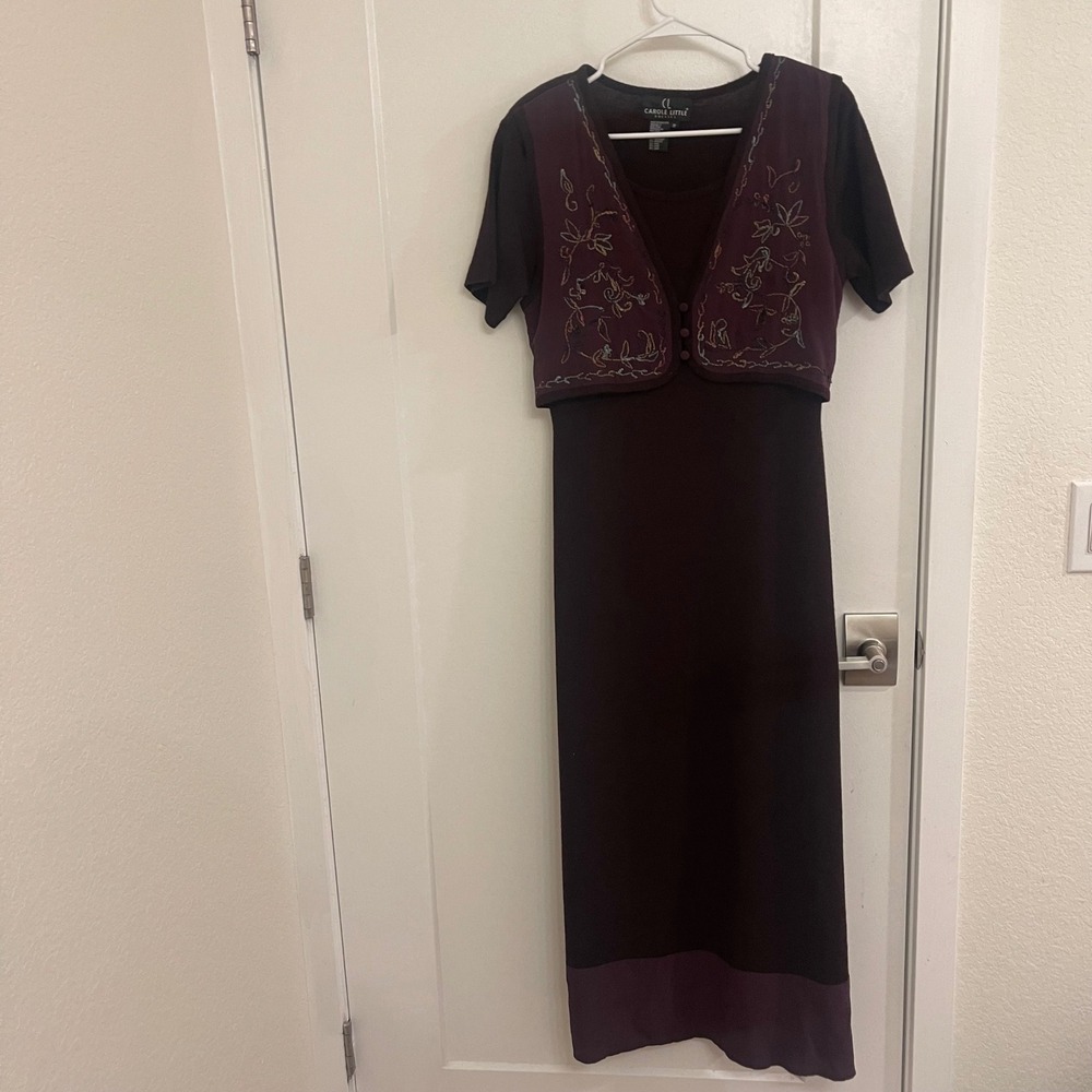 Vintage 90s Wool Blend Purple Dress Embroidered Whimseygoth Vest